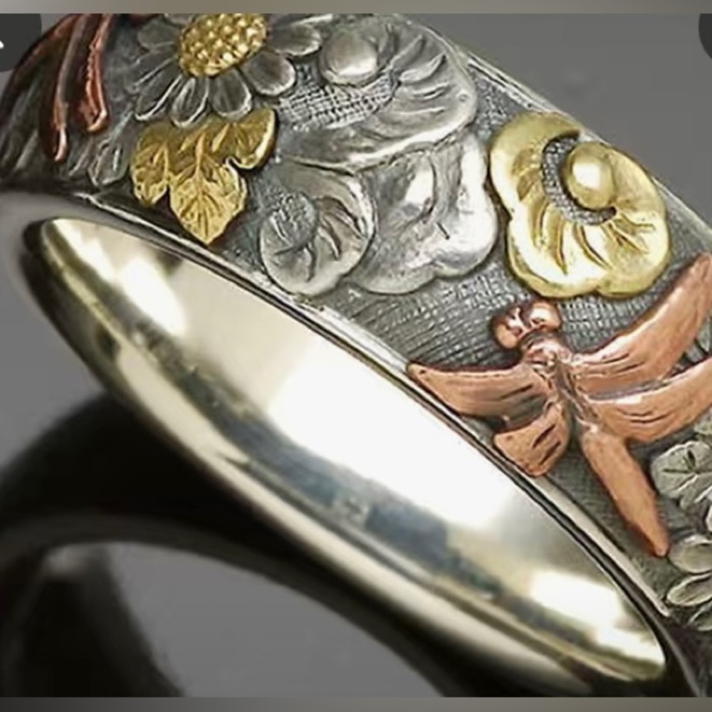 Vintage Retro Carved Colorful Ring-Size 7